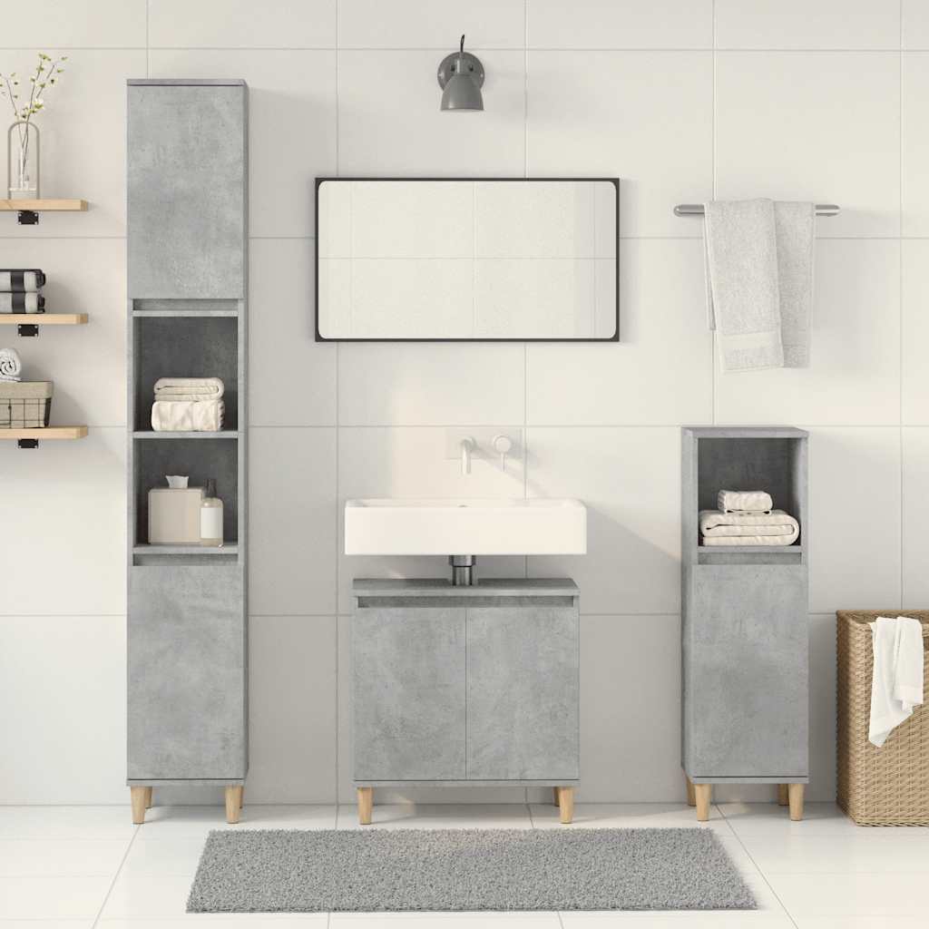 Set Mobili da Bagno 3 pz Grigio Cemento in Legno Multistrato 3324947