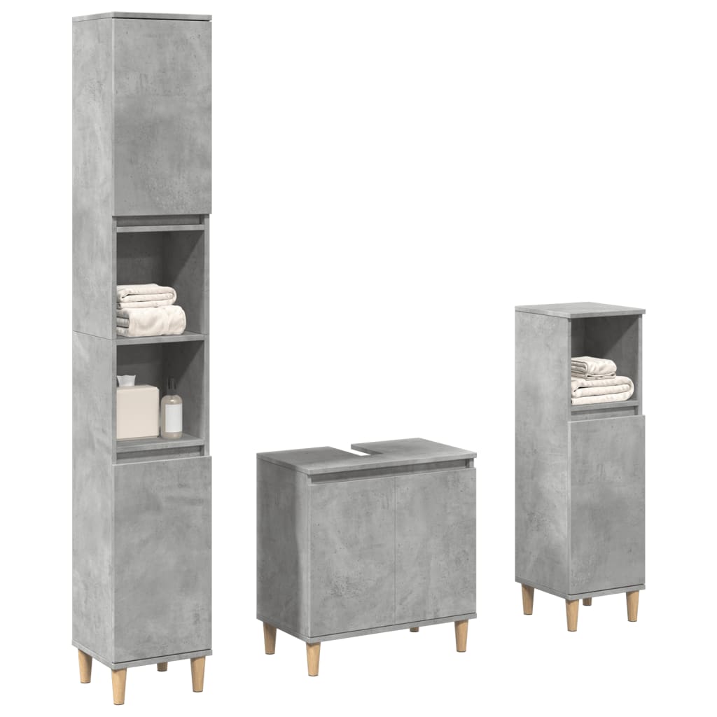 Set Mobili da Bagno 3 pz Grigio Cemento in Legno Multistrato 3324947