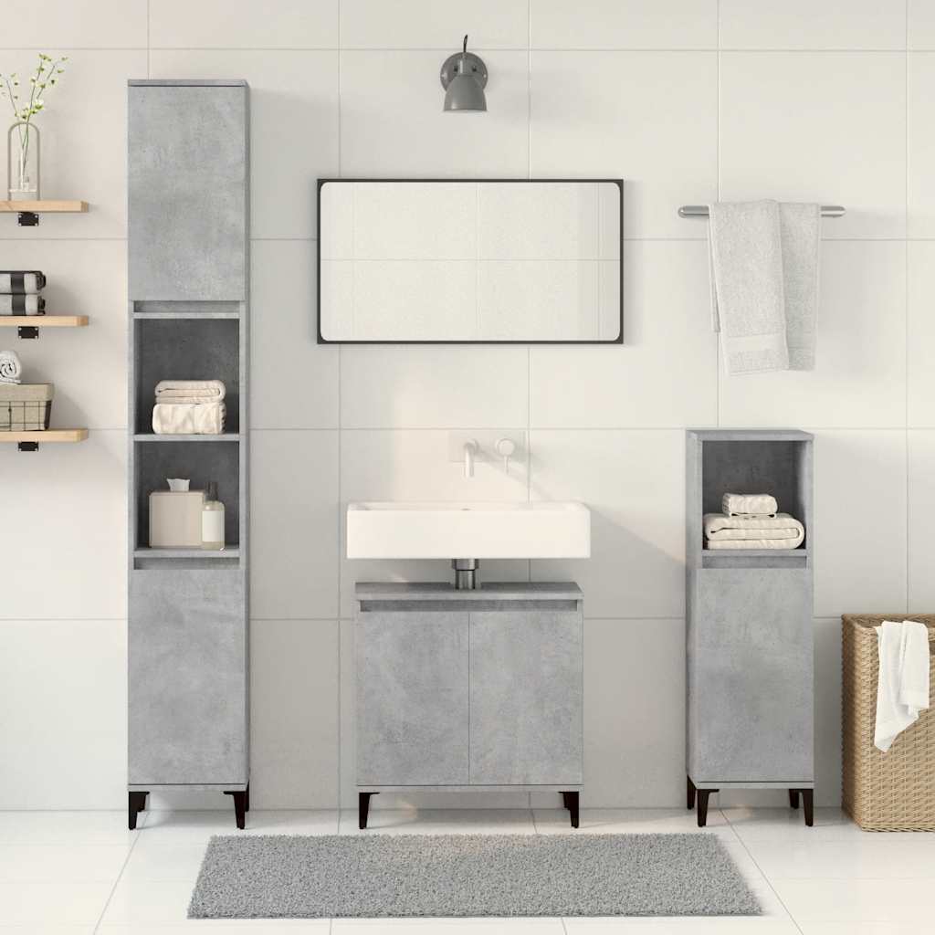 Set Mobili da Bagno 3 pz Grigio Cemento in Legno Multistrato