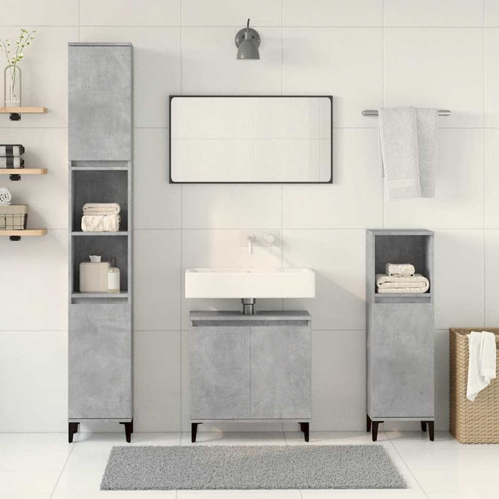 Set Mobili da Bagno 3 pz Grigio Cemento in Legno Multistrato