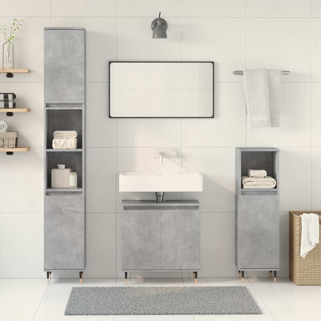 Set Mobili da Bagno 3 pz Grigio Cemento in Legno Multistrato 3324952