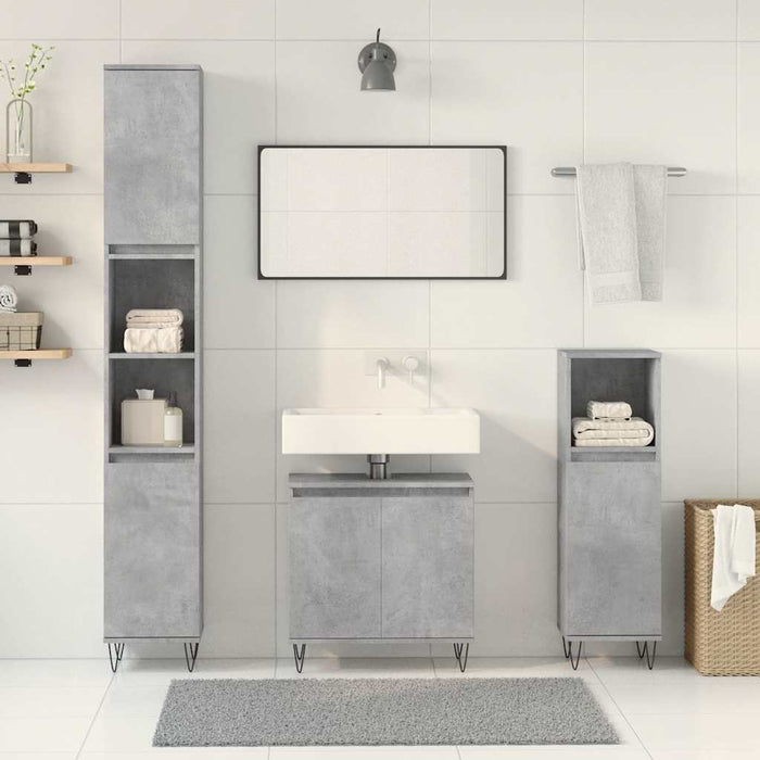 vidaXL Set Mobili da Bagno 3 pz Grigio Cemento in Legno Multistrato