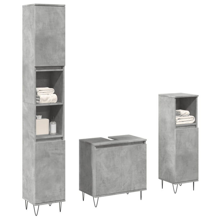 vidaXL Set Mobili da Bagno 3 pz Grigio Cemento in Legno Multistrato