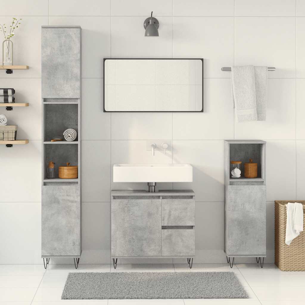 Set Mobili da Bagno 3 pz Grigio Cemento in Legno Multistrato 3324956
