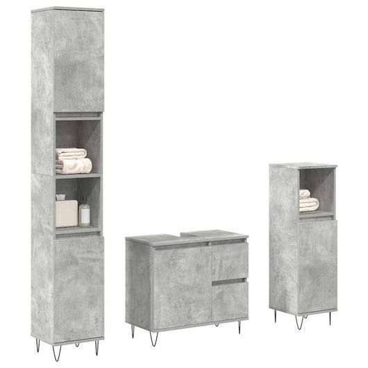 Set Mobili da Bagno 3 pz Grigio Cemento in Legno Multistrato 3324956