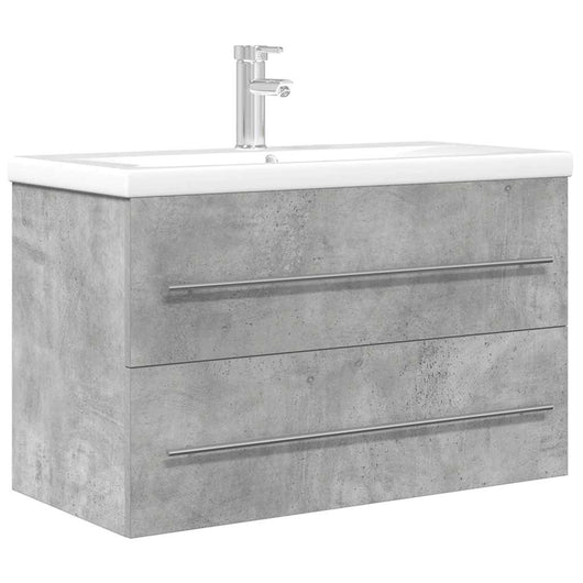 Set Mobili da Bagno 2 pz Grigio Cemento in Legno Multistrato