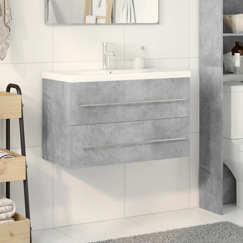 Set Mobili da Bagno 2 pz Grigio Cemento in Legno Multistrato