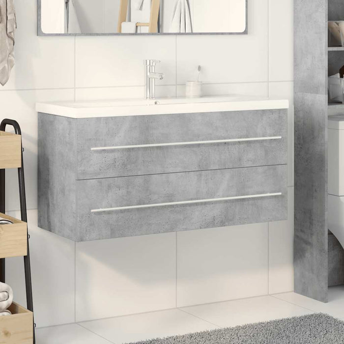 Set Mobili da Bagno 2 pz Grigio Cemento in Legno Multistrato
