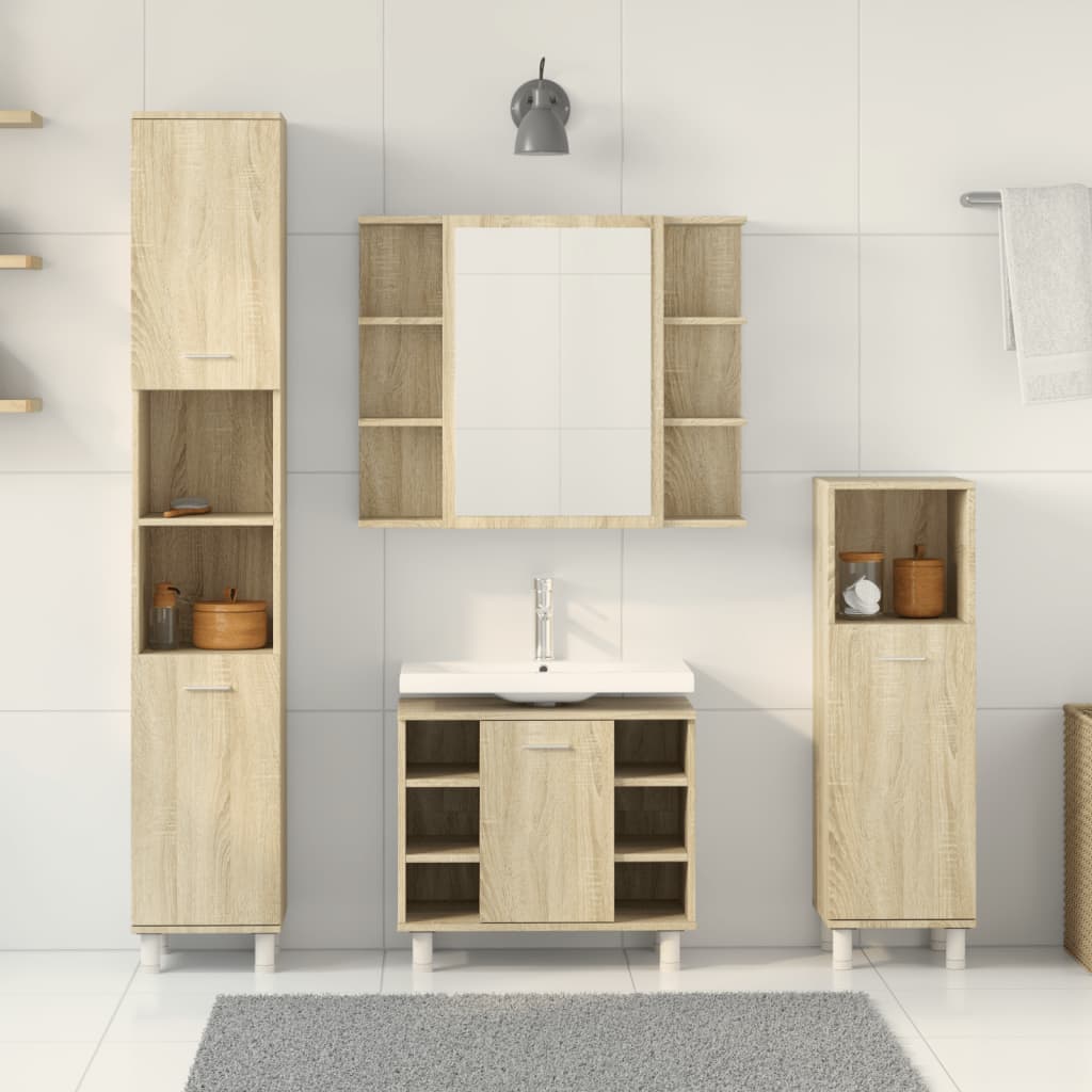 vidaXL Set Mobili da Bagno 4 pz Rovere Sonoma in Legno Multistrato