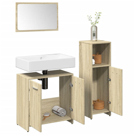 vidaXL Set Mobili da Bagno 3 pz Rovere Sonoma in Legno Multistrato