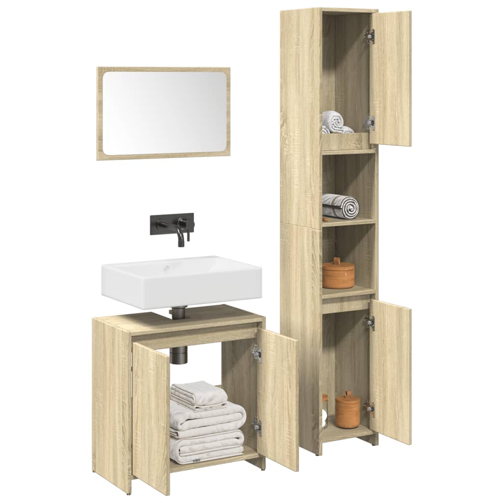 Set Mobili da Bagno 3 pz Rovere Sonoma in Legno Multistrato 3324974