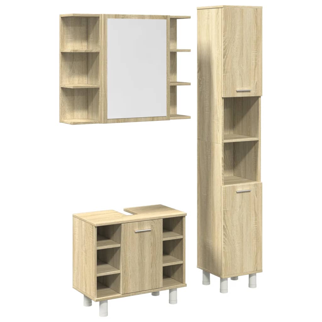 Set Mobili da Bagno 3 pz Rovere Sonoma in Legno Multistrato