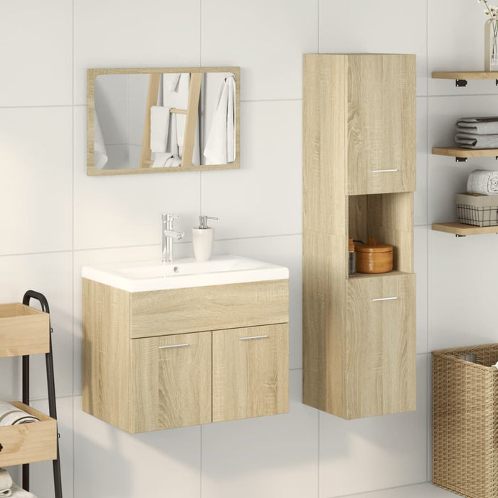 vidaXL Set Mobili da Bagno 3 pz Rovere Sonoma in Legno Multistrato