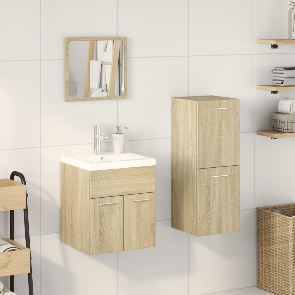 Set Mobili da Bagno 3 pz Rovere Sonoma in Legno Multistrato 3324995