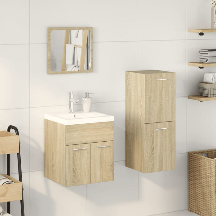Set Mobili da Bagno 3 pz Rovere Sonoma in Legno Multistrato 3324995
