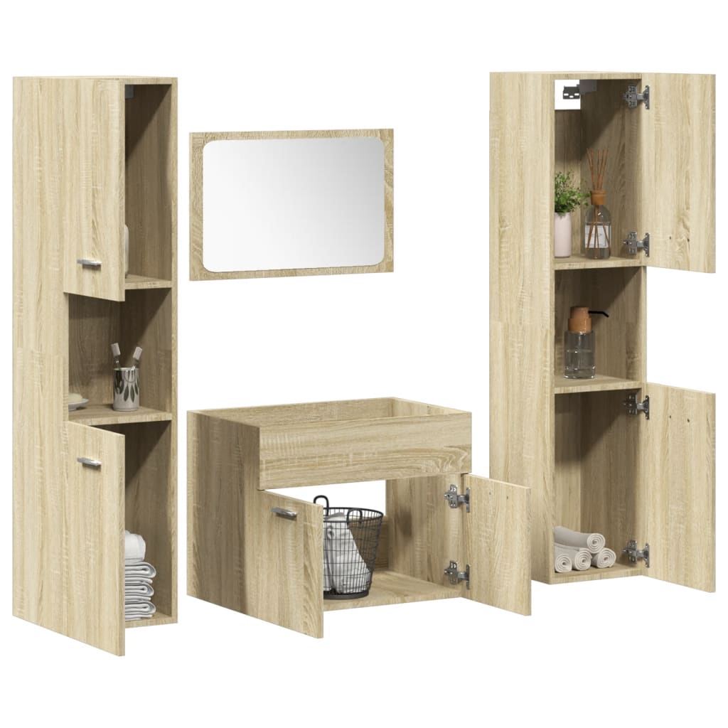 vidaXL Set Mobili da Bagno 4 pz Rovere Sonoma in Legno Multistrato