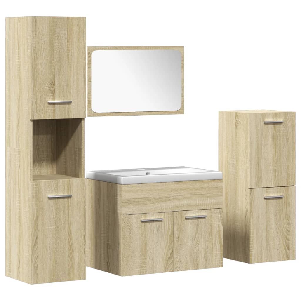 Set Mobili da Bagno 5 pz Rovere Sonoma in Legno Multistrato 3325002