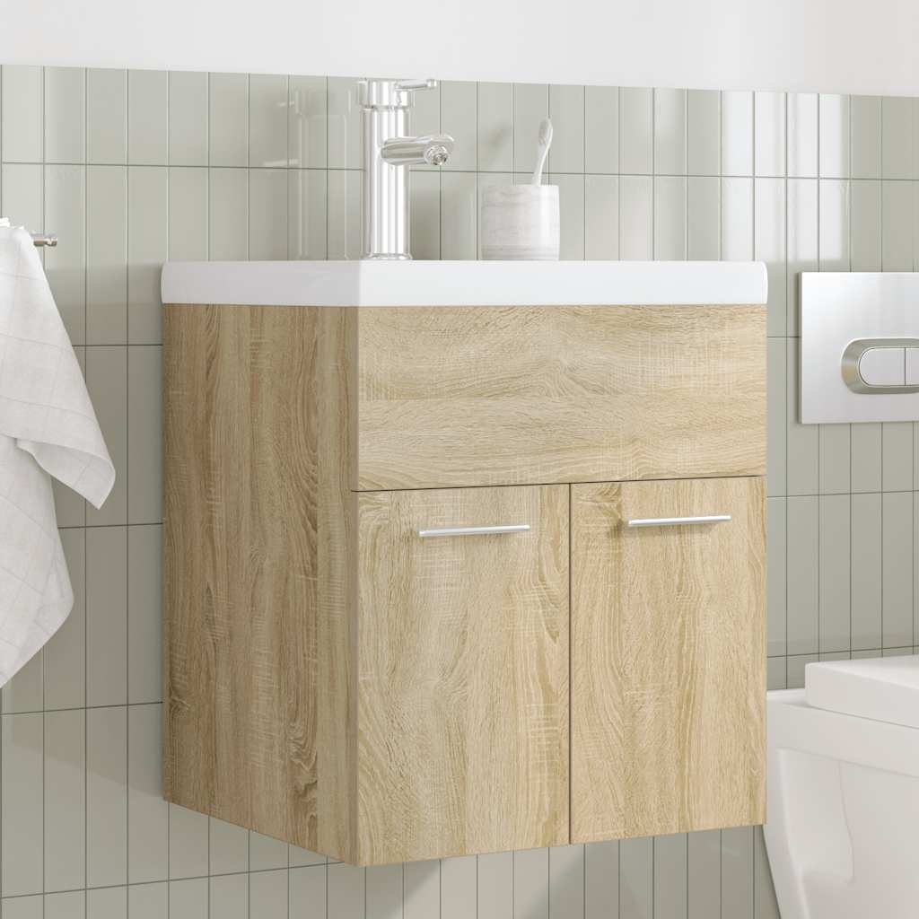 vidaXL Mobile da Bagno con Lavabo Integrato e Rubinetto Rovere Sonoma