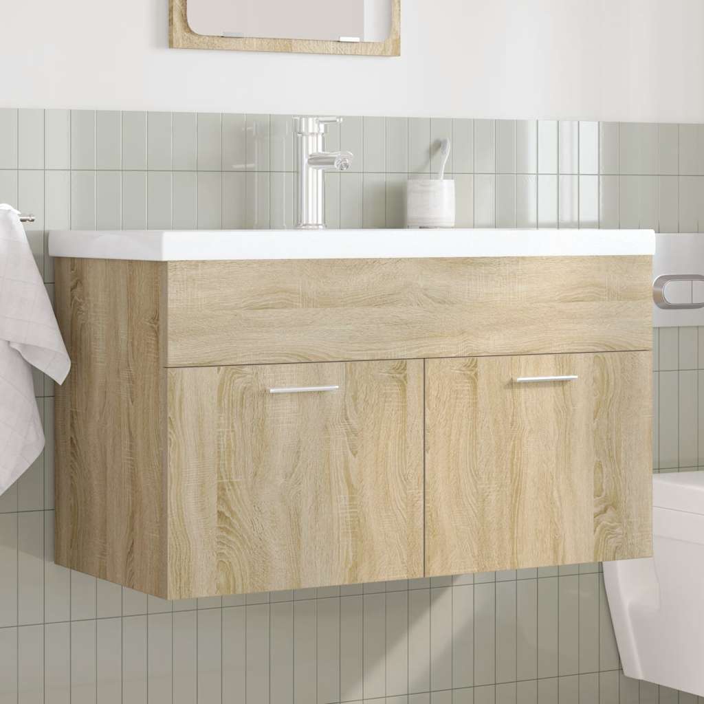 Mobile da Bagno con Lavabo Integrato e Rubinetto Rovere Sonoma