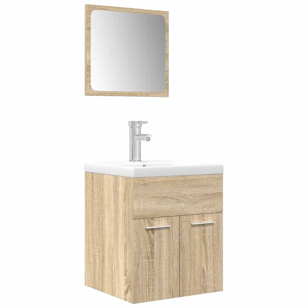 Set Mobili da Bagno 3 pz Rovere Sonoma in Legno Multistrato