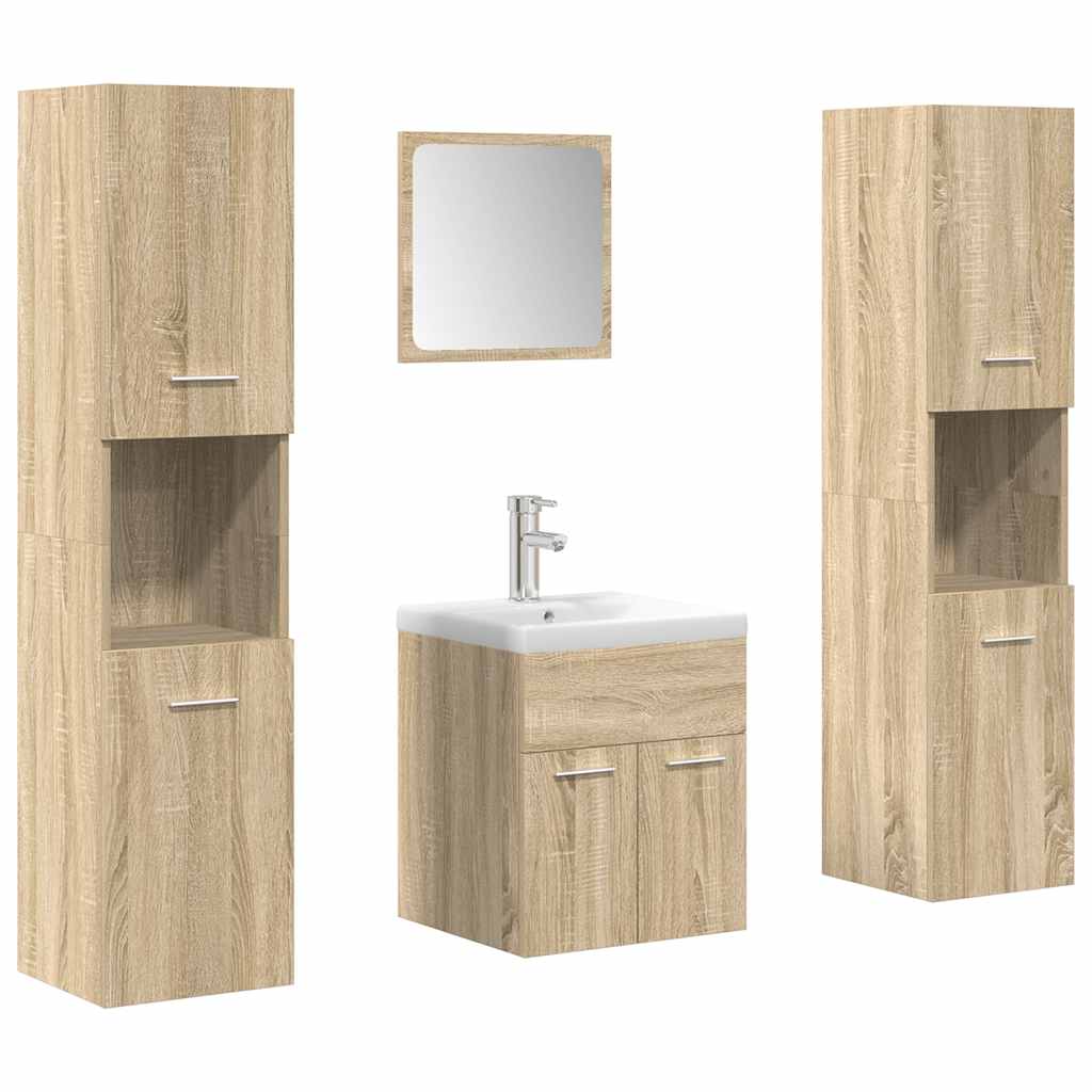 Set Mobili da Bagno 5 pz Rovere Sonoma in Legno Multistrato