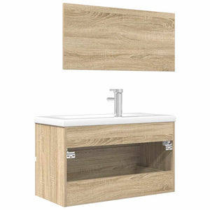 Set Mobili da Bagno 3 pz Rovere Sonoma in Legno Multistrato