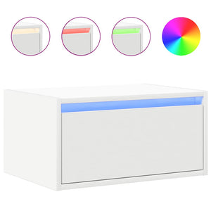 Comodino a Parete con Luci LED-Tavolino da notte sospeso Bianco 397315