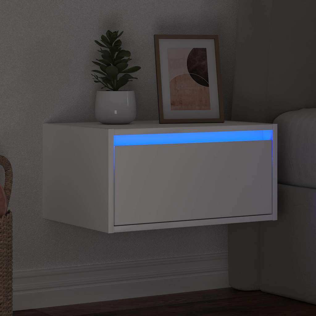Comodino a Parete con Luci LED-Tavolino da notte sospeso Bianco 397315