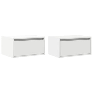 Comodini a Parete con Luci LED 2 pz-Set di 2 Tavolino da notte Bianchi 599164