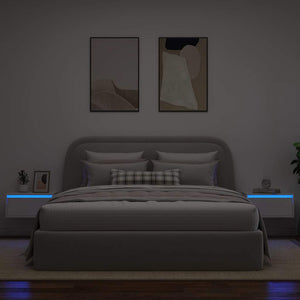 Comodini a Parete con Luci LED 2 pz-Set di 2 Tavolino da notte Bianchi 599164