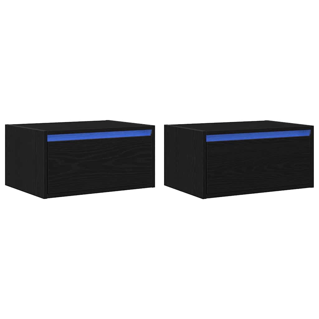 Comodini a Parete con Luci LED 2 pz-Set di 2 Tavolino da notte Rovere Neri