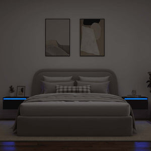 vidaXL Comodini a Parete con Luci LED 2 pz Rovere Neri