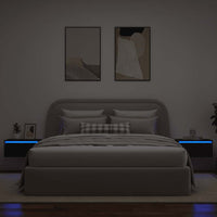Comodini a Parete con Luci LED 2 pz-Set di 2 Tavolino da notte Rovere Neri