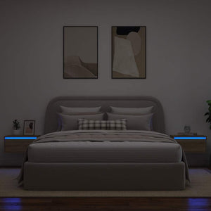 vidaXL Comodini a Parete con luci LED 2 pz Rovere Sonoma
