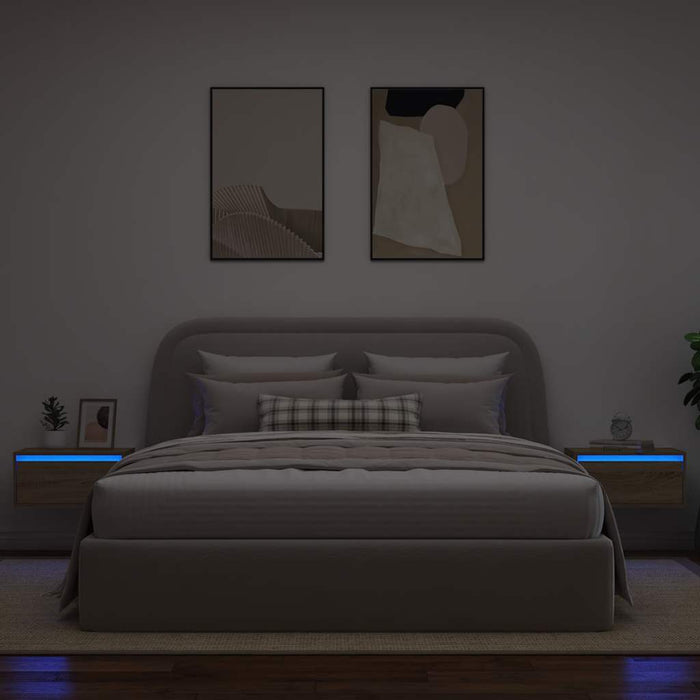 vidaXL Comodini a Parete con luci LED 2 pz Rovere Sonoma