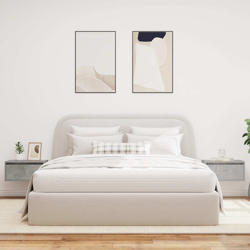 Comodini a Parete con Luci LED 2 pz Grigio Cemento