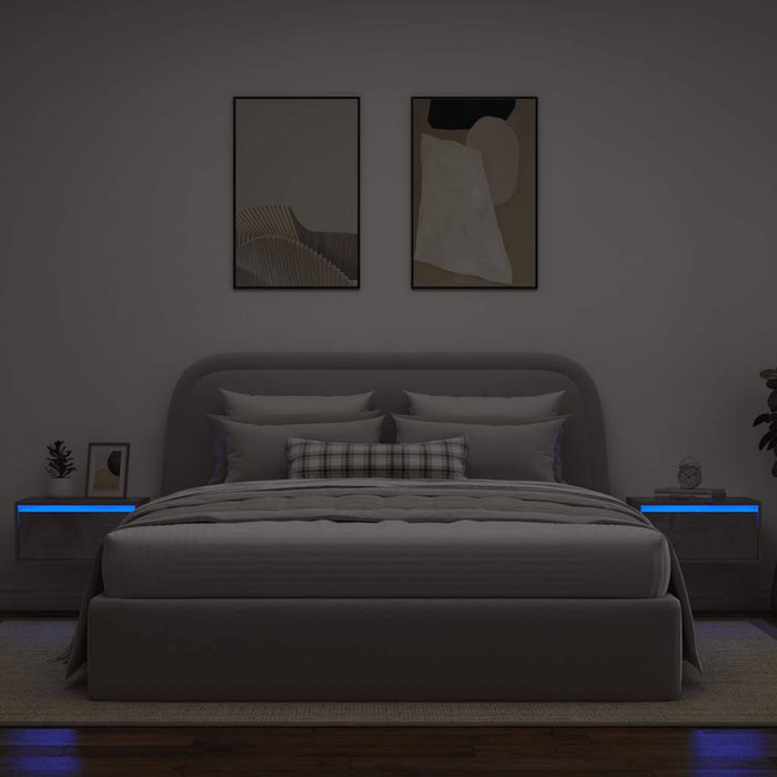 Comodini a Parete con Luci LED 2 pz Grigio Cemento