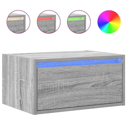 vidaXL Comodino a Parete con luci LED Grigio Sonoma