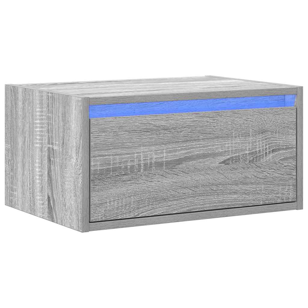 vidaXL Comodino a Parete con luci LED Grigio Sonoma