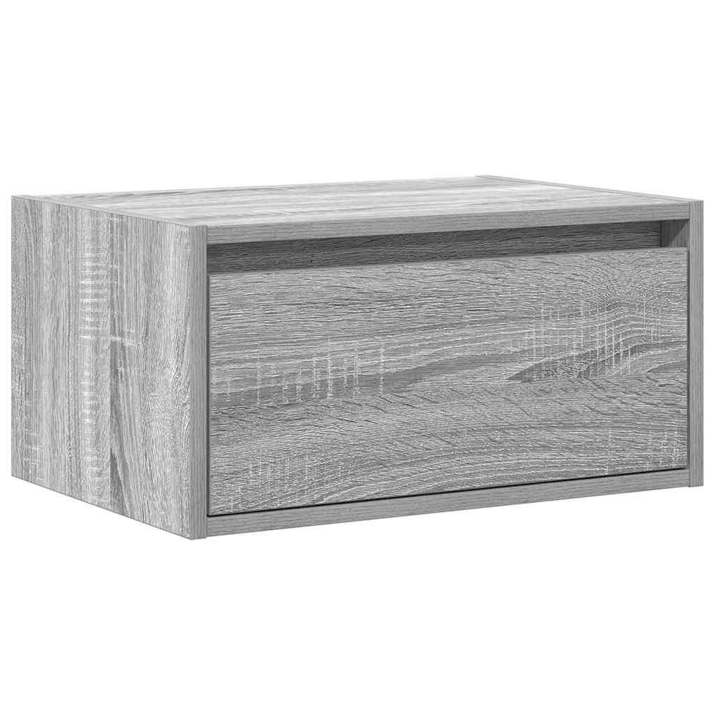 Comodino a Parete con Luci LED-Tavolino da notte sospeso Grigio Sonoma 686481