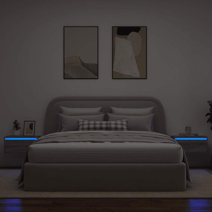 vidaXL Comodini a Parete con luci LED 2 pz Grigio Sonoma