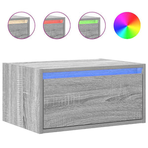 Comodini a Parete con luci LED 2 pz-Set di 2 Tavolino da notte Grigio Sonoma 239234