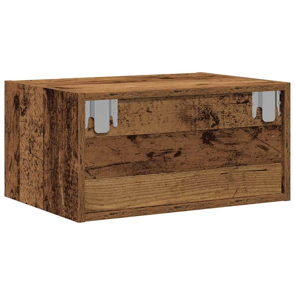 Comodino a Parete con Luci LED-Tavolino da notte sospeso Legno Antico