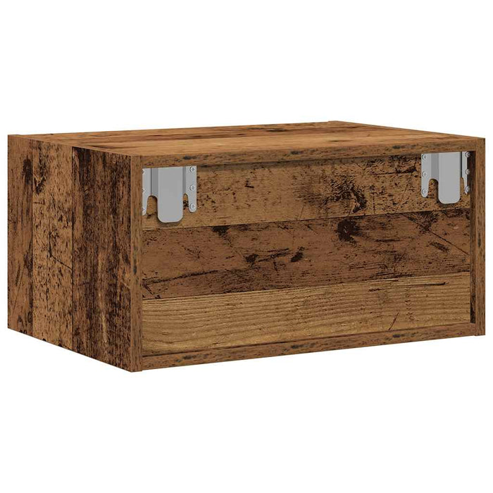 Comodino a Parete con Luci LED-Tavolino da notte sospeso Legno Antico