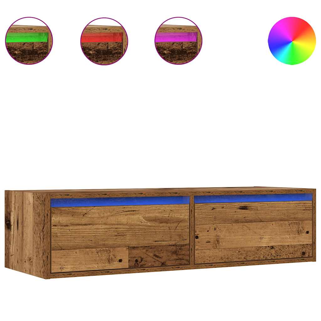Mobile Porta TV con Luci LED-Credenza TV Legno Vecchio 100X35,5x25 cm