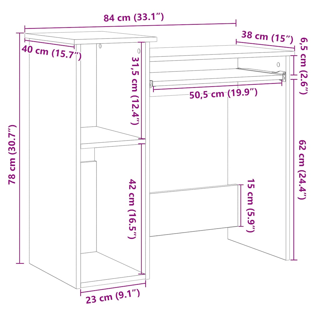 vidaXL Scrivania Mensole Rovere Fumo 84x40x78 cm Legno Multistrato
