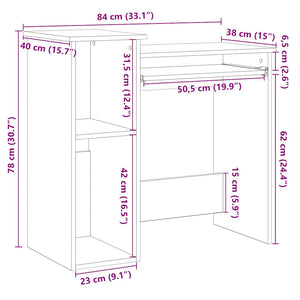 vidaXL Scrivania Mensole Rovere Fumo 84x40x78 cm Legno Multistrato