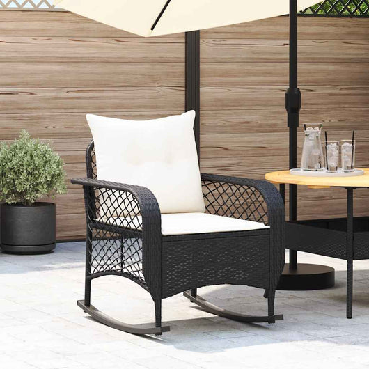 Sedia a Dondolo da Giardino con Cuscini in Polyrattan Nero 4104193