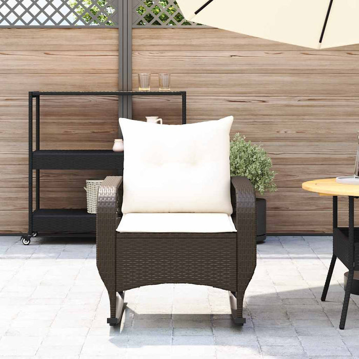 vidaXL Sedia a Dondolo da Giardino con Cuscini in Polyrattan Marrone