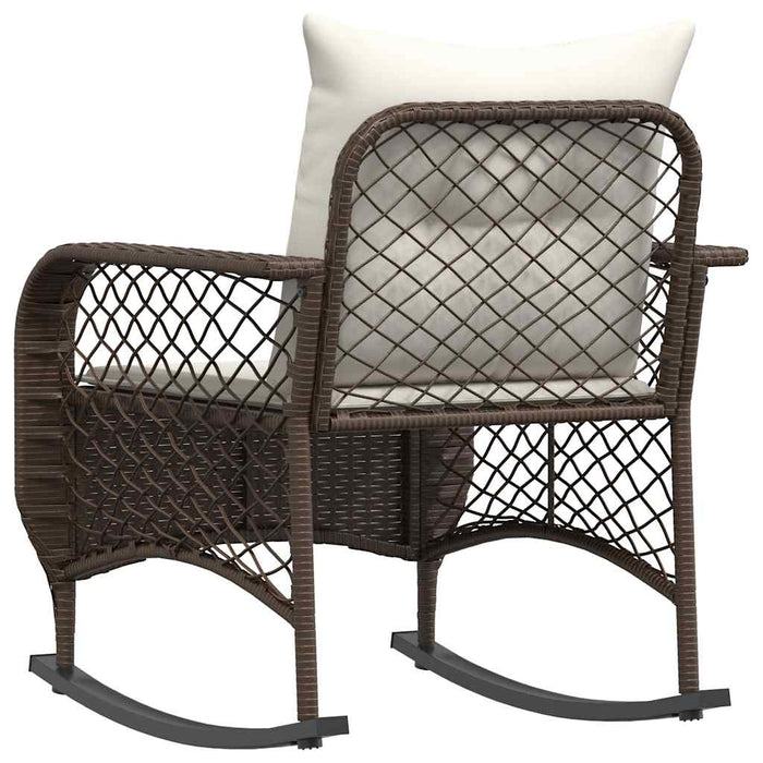 vidaXL Sedia a Dondolo da Giardino con Cuscini in Polyrattan Marrone